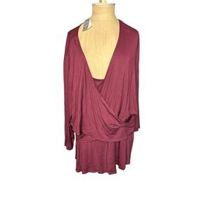 Lane Bryant Swing Collection Burgundy Faux Wrap Top NWT Size 22/24